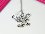 Eagle Necklace, Silver or Gold Eagle Charm, Eagle Bird Jewelry Gift, Personalized Initial Gift, N3669A