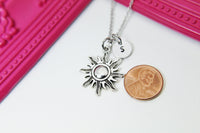 Sun Necklace, Silver Sun Charm, Sun Jewelry Gift, Personalized Initial Gift, N4412