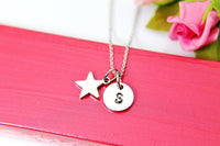 Star Necklace, Silver Star Charm, Star Hope Motivation Jewelry Gift, Personalized Initial Gift, N4418