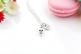 Cute Skull Halloween Necklace, Silver TINY Skull Charm Jewelry Gift, Personalized Initial Gift, N4421