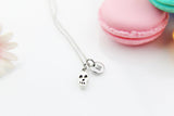 Tiny Skull Charm Necklace, Personalized Initial Pendant, Halloween Jewelry, N4421