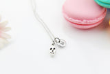 Cute Skull Halloween Necklace, Silver TINY Skull Charm Jewelry Gift, Personalized Initial Gift, N4421