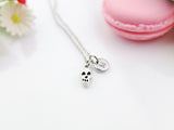 Cute Skull Halloween Necklace, Silver TINY Skull Charm Jewelry Gift, Personalized Initial Gift, N4421