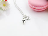 Cute Skull Halloween Necklace, Silver TINY Skull Charm Jewelry Gift, Personalized Initial Gift, N4421