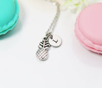 Pineapple Necklace, Silver Pineapple Charm, Pineapple Jewelry Gift, Personalized Initial Gift, N4423