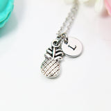 Pineapple Necklace, Silver Pineapple Charm, Pineapple Jewelry Gift, Personalized Initial Gift, N4423