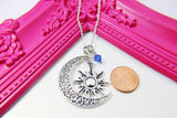 Moon Sun Necklace, Silver Moon Sun Charm, Sun Moon Jewelry Gift, Personalized Initial Gift, N4426