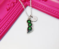 Peapod Necklace, Three in the Pod Charm, Peapod Jewelry Gift, Personalized Initial Gift, N4429