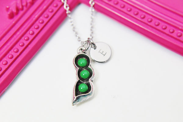 Peapod Necklace, Three in the Pod Charm, Peapod Jewelry Gift, Personalized Initial Gift, N4429