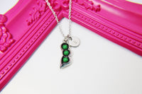 Peapod Necklace, Three in the Pod Charm, Peapod Jewelry Gift, Personalized Initial Gift, N4429