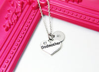 Godmother Necklace, Godmother Heart Charm, Godmother Jewelry Gift, Personalized Initial Gift, N4430