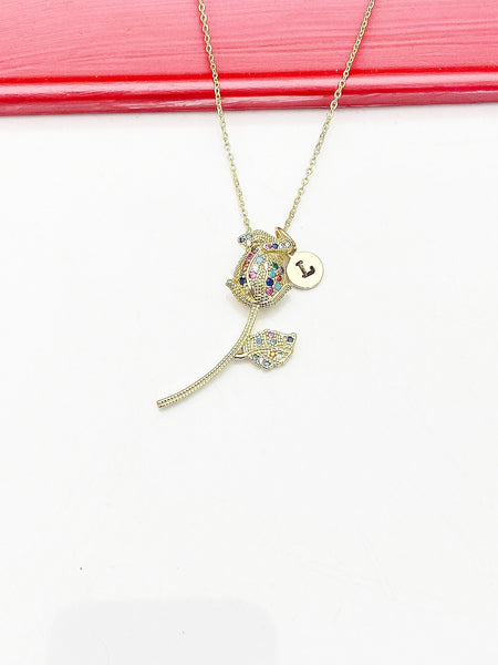 Gold Rose Necklace, Mother's Day Gifts, Personalized Gifts, N4611