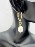 Gold Pearl Earrings, Hypoallergenic, Dangle Hoop Lever-back Earrings, N4616