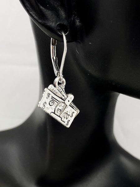 Dollar Money Earrings, Hypoallergenic, Dangle Hoop Lever-back Earrings, N4622