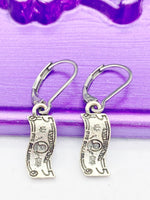 Dollar Banknotes Earrings, Hypoallergenic, Dangle Hoop Lever-back Earrings, N4623