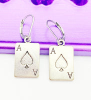 Ace of Spades Earrings, Hypoallergenic, Dangle Hoop Lever-back Earrings, N4624