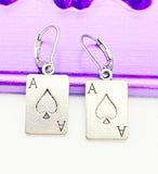 Ace of Spades Earrings, Hypoallergenic, Dangle Hoop Lever-back Earrings, N4624