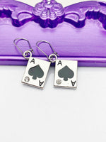 Ace of Spades Earrings, Hypoallergenic, Dangle Hoop Lever-back Earrings, N31B