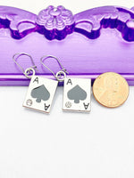Ace of Spades Earrings, Hypoallergenic, Dangle Hoop Lever-back Earrings, N31B