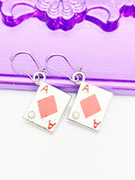 Ace of Diamonds Earrings, Hypoallergenic, Dangle Hoop Lever-back Earrings, N4628