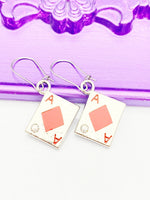 Ace of Diamonds Earrings, Hypoallergenic, Dangle Hoop Lever-back Earrings, N4628