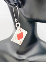 Ace of Diamonds Earrings, Hypoallergenic, Dangle Hoop Lever-back Earrings, N4628