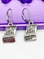 Lottery Earrings, lotto, Hypoallergenic, Dangle Hoop Lever-back Earrings, N4631