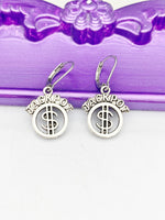 Jackpot Earrings, Dollars Sign, Hypoallergenic, Dangle Hoop Lever-back Earrings, N4632