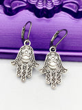 Hamsa Hand Earrings, Hypoallergenic, Dangle Hoop Lever-back Earrings, N4633