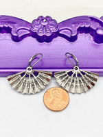 Fan Earrings, Hypoallergenic, Dangle Hoop Lever-back Earrings, N4634