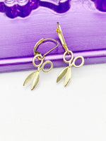 Gold Scissor Earrings, Hypoallergenic, Dangle Hoop Lever-back Earrings, N4638