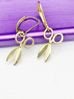 Gold Scissor Earrings, Hypoallergenic, Dangle Hoop Lever-back Earrings, N4638