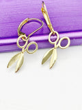 Gold Scissor Earrings, Hypoallergenic, Dangle Hoop Lever-back Earrings, N4638