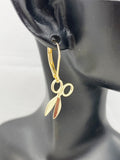 Gold Scissor Earrings, Hypoallergenic, Dangle Hoop Lever-back Earrings, N4638