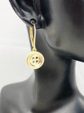 Gold Button Earrings, Hypoallergenic, Dangle Hoop Lever-back Earrings, N4639