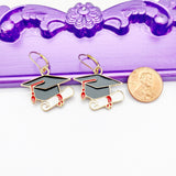 Graduation Gift, Graduation Cap Diploma, Gold Earrings, Hypoallergenic, Dangle Hoop Lever-back Earrings, N4643