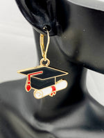 Graduation Gift, Graduation Cap Diploma, Gold Earrings, Hypoallergenic, Dangle Hoop Lever-back Earrings, N4643