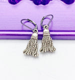 Graduation Gift, Graduation Cap Tassel, Silver Earrings, Hypoallergenic, Dangle Hoop Lever-back Earrings, N4644
