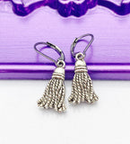Graduation Gift, Graduation Cap Tassel, Silver Earrings, Hypoallergenic, Dangle Hoop Lever-back Earrings, N4644