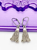 Graduation Gift, Graduation Cap Tassel, Silver Earrings, Hypoallergenic, Dangle Hoop Lever-back Earrings, N4644