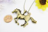 Horse Necklace, Bronze Running Horse Jewelry, Personalized Gifts, N4653