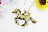 Horse Necklace, Bronze Running Horse Jewelry, Personalized Gifts, N4653