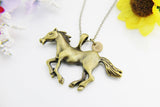Horse Necklace, Bronze Running Horse Jewelry, Personalized Gifts, N4653