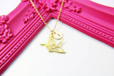 Crane Necklace, Gold Necklace, Japanese Jewelry Gift, Personalized Initial Gift, N4446