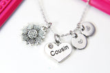 Cousin Necklace, Cousin Sunflower Heart Charms ,Cousin Gift, Personalized Initial Gift, N4451