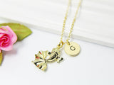 Goldfish Necklace, Gold Necklace, Goldfish Japanese Jewelry Gift, Personalized Initial Gift, N2200B