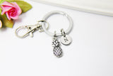 Pineapple Keychain, Silver Pineapple Charm, Pineapple Jewelry Gift, Personalized Initial Gift, N4459