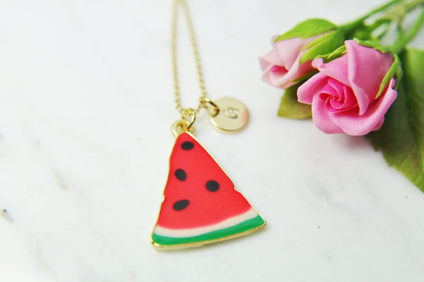 Watermelon Necklace, Gold Necklace, Summer Jewelry Gift, Personalized Initial Gift, N2099F