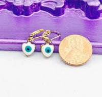 Evil Eye Earrings, Gold Earrings, Hypoallergenic, Dangle Hoop Lever-back Earrings, N4705