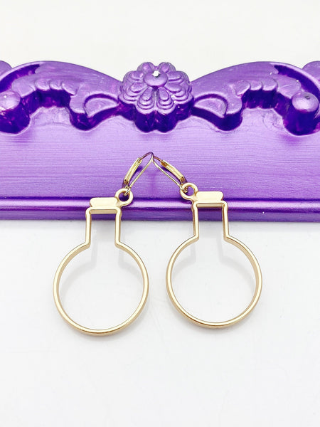 Borosilicate Glass, Florence Flask, Boiling Flask, Science Laboratory Earrings, Hypoallergenic, Dangle Hoop Lever-back Earrings, N4707